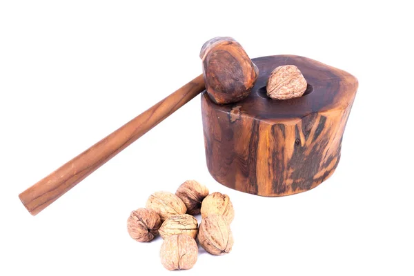 Man Breaking Walnut Nutshell — Stock Photo, Image