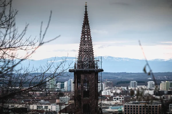 프라이부르크 뮌스터 대성당의 시계 타워의 조감도 — 스톡 사진