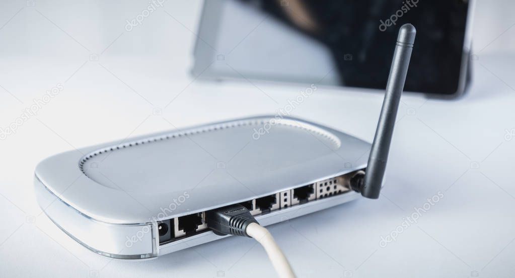 router wifi ethernet connection network port wireless closeup