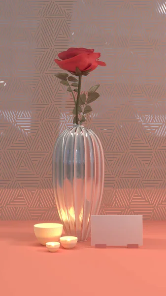 Vazoda kırmızı gül, son moda kartpostal, bayram için bir kartpostal..