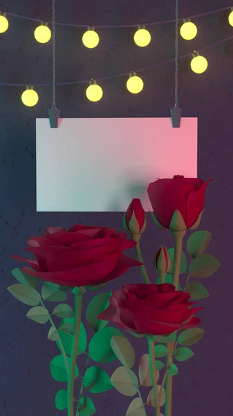 赤は花瓶にバラ 休日のための碑文を持つ愛する人のためのスタイリッシュなファッショナブルなカード — ストック写真