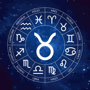 Vektör. Grafik Astroloji yıldızlı gökyüzü kozmik arka plana ayarla. Burç burç Toros başlıklar için basit geometrik gösterimi, hat sanatı illüstrasyon izole.
