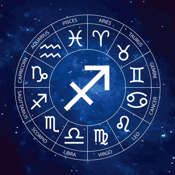 Vektör. Grafik Astroloji yıldızlı gökyüzü kozmik arka plana ayarla. Burç burç yay ile başlık için basit geometrik gösterimi, hat sanatı illüstrasyon izole.