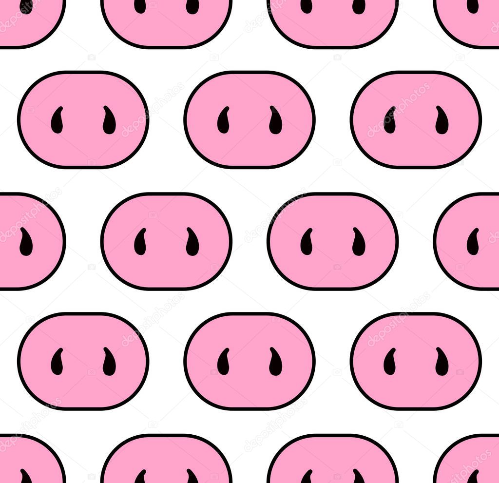  Vector. Pig's snout seamless pattern for the New Year and Christmas on a white background