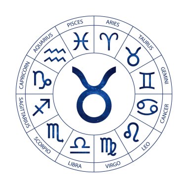 Vektör. Grafik astroloji beyaz arka plan üzerinde ayarlayın. Burç burç Toros başlıklar için kozmik bir basit geometrik gösterimi