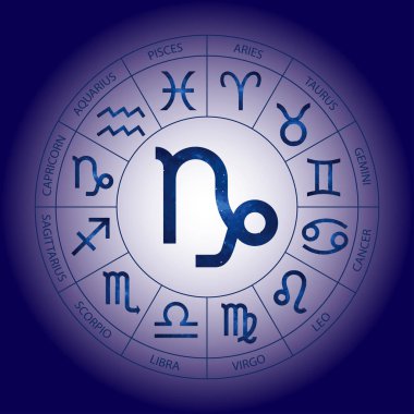 Vektör. Grafik kozmik Astroloji kümesi. Burç burç Oğlak ile başlık için basit geometrik gösterimi