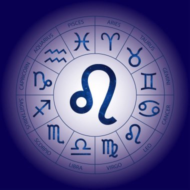 Vektör. Grafik kozmik Astroloji kümesi. Burç burç Leo ile başlık için basit geometrik gösterimi