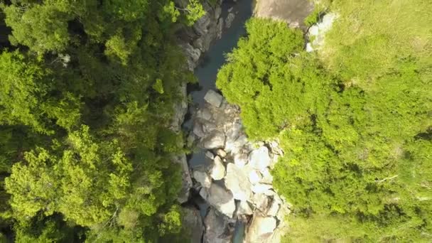 Горный речной пейзаж в тропическом лесном воздушном ландшафте. Беспилотный вид на скальную реку и зеленый лес в горном лесу . — стоковое видео