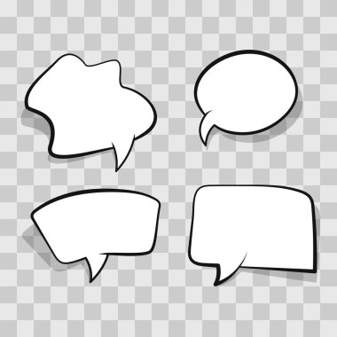 Beyaz komik konuşma balonu üzerinde şeffaf arka plan izole. Boş konuşma balonu, açık arka plan bulut komik şablona ayarlayın. Karikatür komik vektör çizim pop sanat retro tarzı.