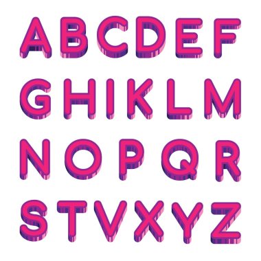 Beyaz arka plan üzerinde izole latin alfabesi harfleri. Örnek pembe İngilizce alfabe vektör çizim.