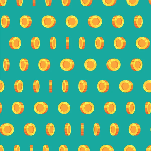 Desen altın sikkeler üzerinde yeşil arka plan izole. Dikişsiz desen para paralar. Altın para arka plan.