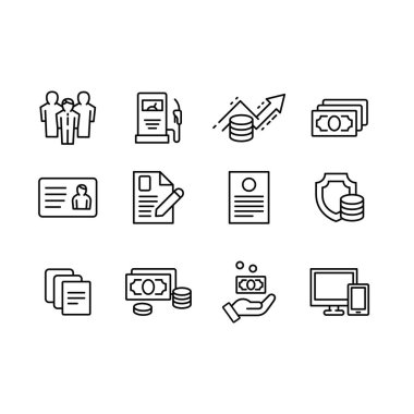 Anahat vektör simge iş ve finans, Ticaret Borsası, para sermaye, finansal yönetim ve sigorta ayarlayın. Bankalar, para, finans ve kredi. Vektör illusration.