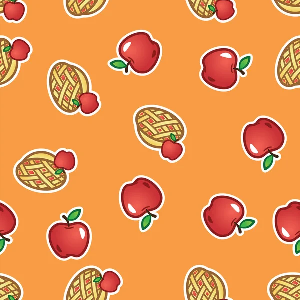 Fondo de patrón de pastel de manzana. Pastel de fruta horneada dulce y sabrosa de manzanas rojas patrón sin costura . — Vector de stock