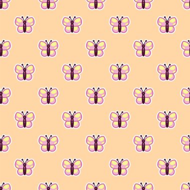 Model pembe kelebek bej renkli arka plan üzerinde. Yaz doğa seamless modeli güzel kelebek