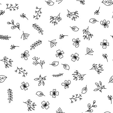 El Beyaz arka plan üzerinde çiçek desen çizimi. Ağaç dalları, çiçekler, yapraklar bitkilerin çiçeklenme resim siyah ve beyaz desen el.