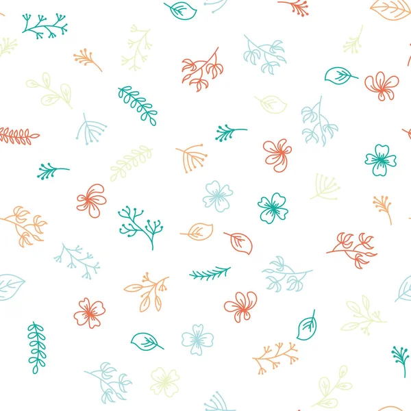 Çok renkli el çiçek desenli beyaz arka plan üzerinde çizim. Renkli dalları, çiçekler, yapraklar bitkilerin çiçeklenme resim seamless modeli el.