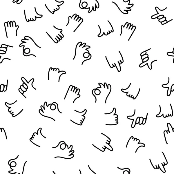 Hand drawing pattern finger gestures ok, thumb and index finger up, middle finger fuck you. Positive and negative hand painting gestures communicate, greet and express people emotions. — Stock Vector