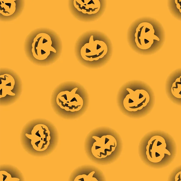 Orangefarbener Halloween-Kürbis mit schwarzem Hintergrund mit Hintergrundbeleuchtung. Halloween-Kürbisgesicht für fröhliche Feiertage nahtloses Muster. — Stockvektor