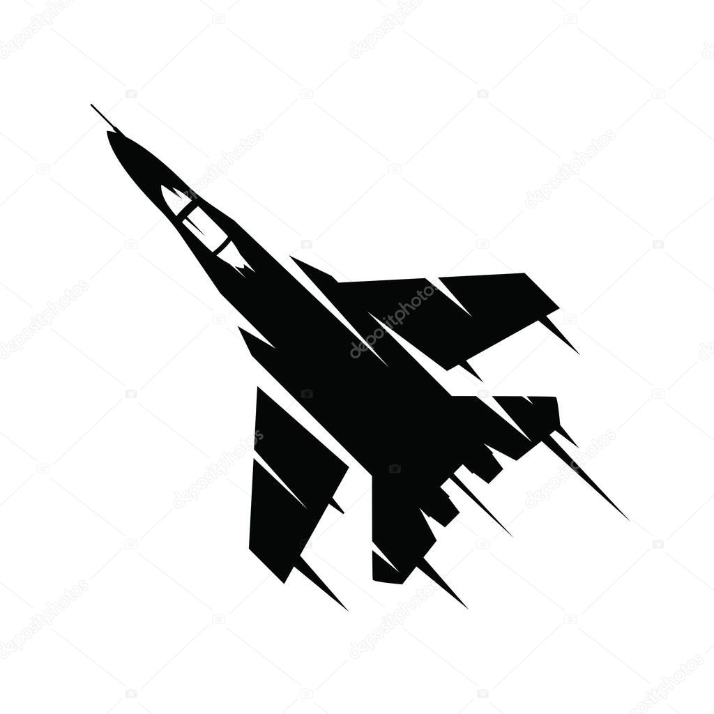 Fighter jet flying on a white background. Military air plane flying in sky isolated on white background.