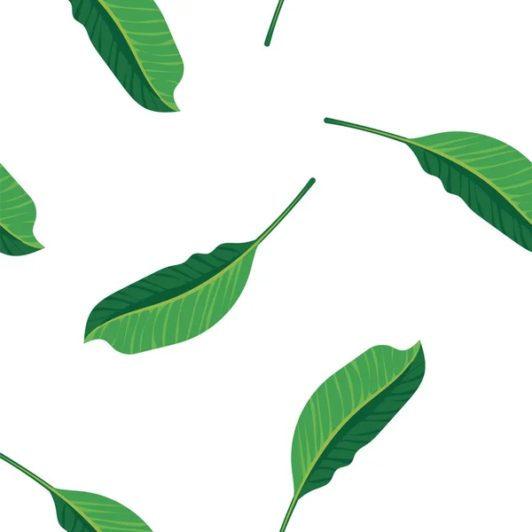 Zöld levelek mintás háttérrel nyomtatni. Mintás zöld lombok varratmentes háttérben. Trópusi növények egzotikus rainforest, flora zökkenőmentes minta. — Stock Vector