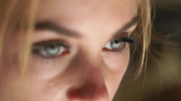 Närbild Kvinnliga Ansikte Hud Ögon Ögonfransar Och Eyesbrows Naturlig Skönhet — Stockvideo