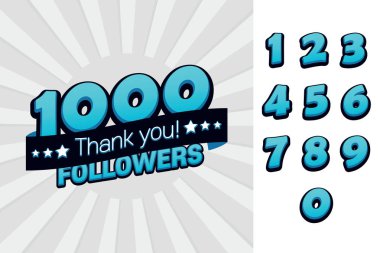 1000 takipçileri illüstrasyon sosyal ağ arkadaşlar, takipçileri, web kullanıcı için teşekkür ederim. Tebrik kartı için aboneleri veya takipçileri kutlamak ve sosyal medyada sever.