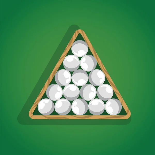 Bilardo topları yeşil Bilardo masası üzerinde üçgen içinde görünüm üst. Üçgen billiard oyunu için beyaz havuz topları. — Stok Vektör