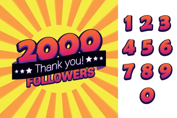 2000 フォロワーはソーシャル ネットワークの友人、信者は、web ユーザーのイラストをありがとうございます。グリーティング カードの加入者や信者を祝うために、ソーシャル メディアでは好きです。. — ストックベクタ