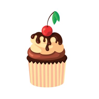 Beyaz arka plan üzerinde izole krema, çikolata ve taze kiraz ile kek. Şekerleme gıda, tatlı pasta, tatlı, pastane Dükkanı kavramı.