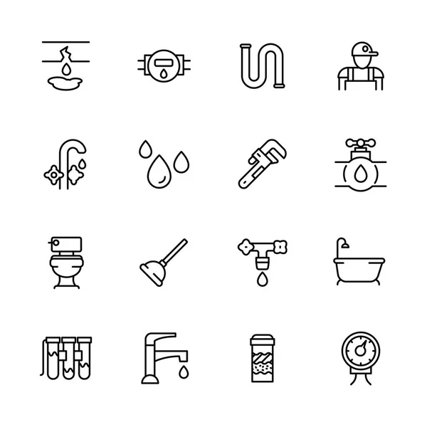 Icon set reparații și instalații sanitare. Conține astfel de simboluri țevi, conducte, robinet, toaletă, cadă în baie, filtru de apă, purificare a apei, contor, ventus și altele — Vector de stoc