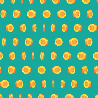 Desen altın sikkeler üzerinde yeşil arka plan izole. Dikişsiz desen para paralar. Altın para arka plan.