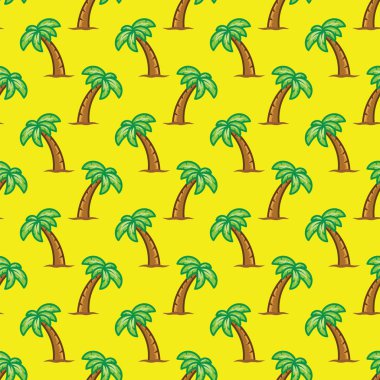 Sarı zemin üzerine desen tropikal palmiye ağacı. Egzotik palmiye ağacı seamless modeli.