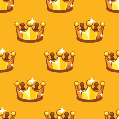 Altın royal crown Dikişsiz desen arka plan. Desen Kral ve Kraliçe crownon sarı arka plan.