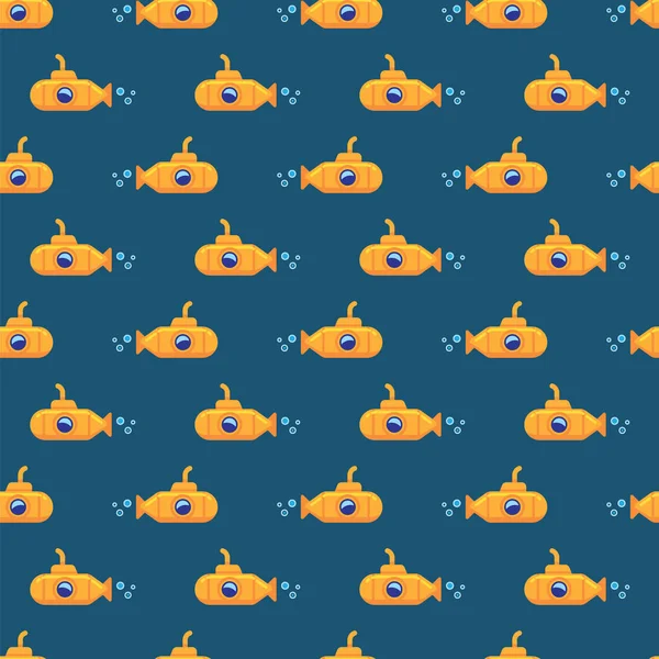 Pattern yellow submarine underwater in sea water. Seamless pattern yellow submarine floating under sea water on blue background.