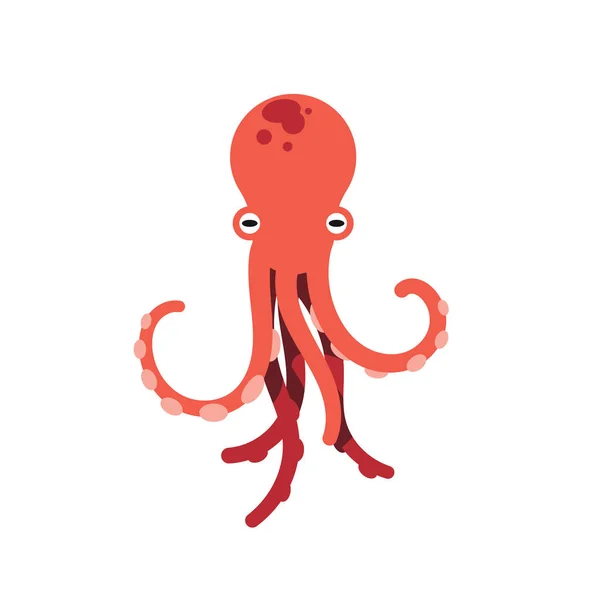红色章鱼查出的例证在白色背景。可爱的章鱼插图。海洋生物和动物的概念。可爱的海怪, 水下捕食者. — 图库照片