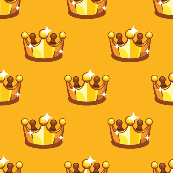 Coroa real dourada sem costura padrão de fundo. Padrão rei e rainha crownon fundo amarelo . — Fotografia de Stock