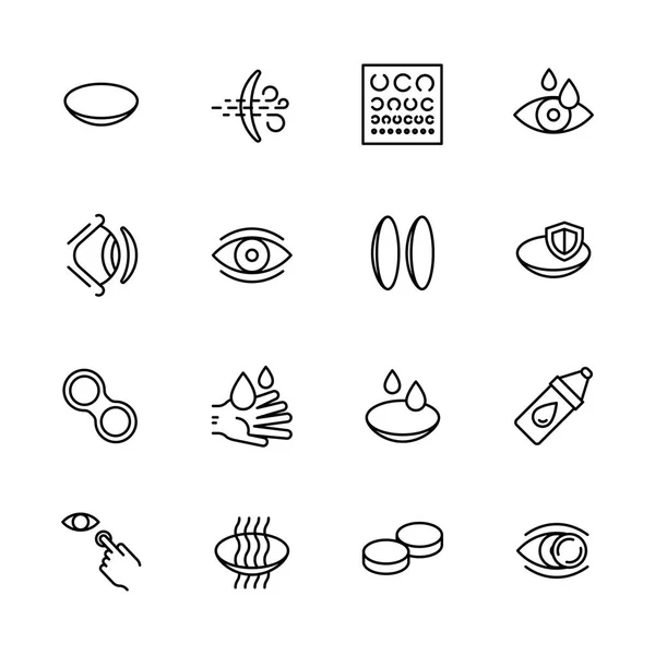 Egyszerű ikonkészlet látás, látás, a szemészeti és a szemét care concept. Tartalmaz ilyen szimbólumok kontaktlencse, látás diagnosztika, szemcsepp és egyéb. — Stock Fotó