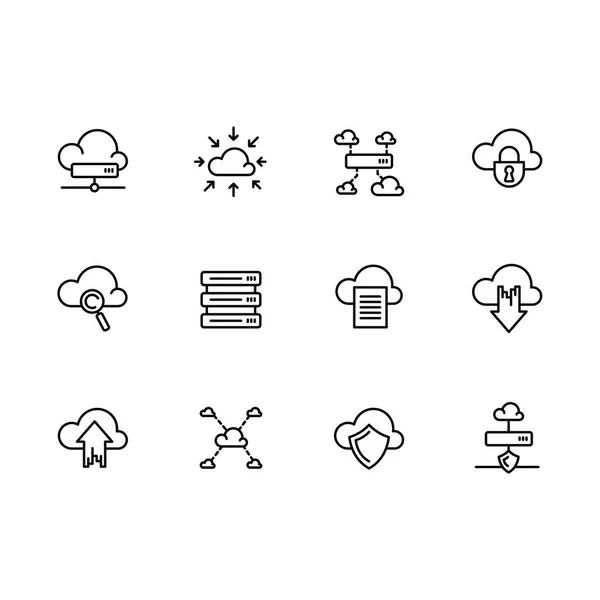 Einfach Cloud Storage Illustration Line Icon setzen. enthält solche Symbole Datensynchronisation, Übertragung, Zugriff, Internettechnologie, Online-Dienste, Information und Sicherheit, Webserver und andere — Stockfoto