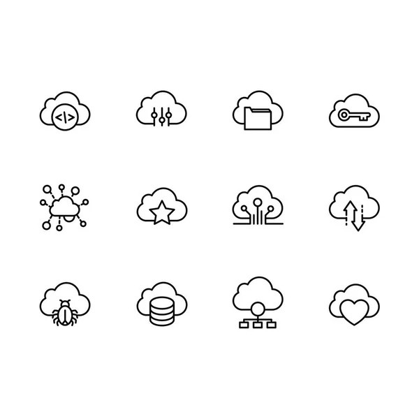 Simple set cloud storage illustration line icon. Contains such icons data synchronization, transfer, access, internet technology, online services, information and security, web, internet server and