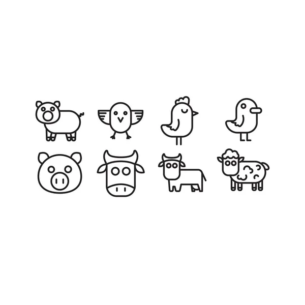 Domestic animals cow, pig, bull, sheep and bird chicken, chicken, rooster, duck