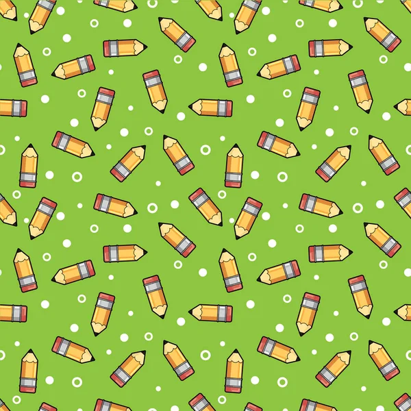 Pattern yellow pencil wooden and pink eraser on a green background