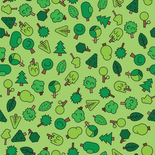 Forest trees, evergreens coniferous trees and pine on green seamless pattern — Stock Photo, Image