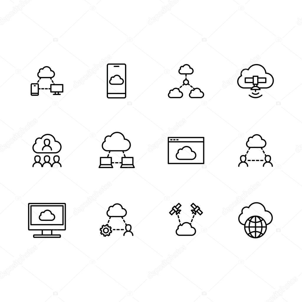 Simple set cloud storage illustration line icon. Contains such icons data synchronization, transfer, access, internet, web, online services, information and security, server and other