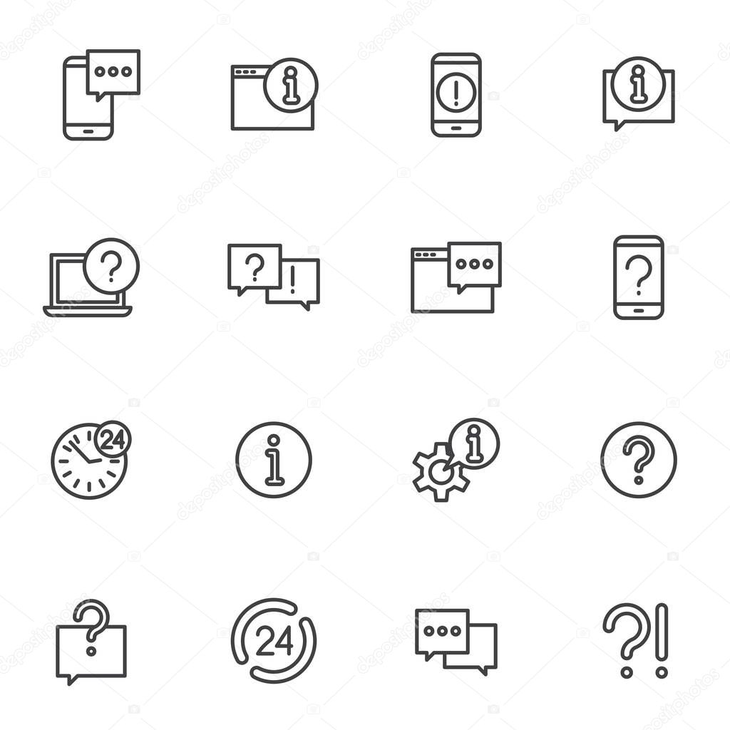 Set help around the clock support, phone help and online assistance illustration icons
