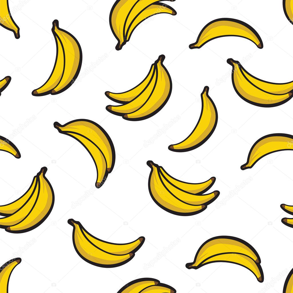 Ripe bananas bunch isolated on white background pattern illustration