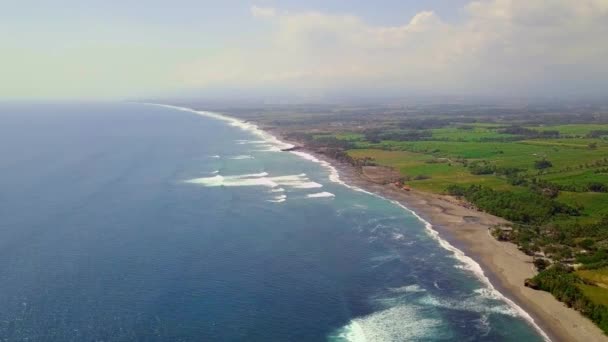 Maravillosa vista de una playa costera cerca del campo verde tropical . — Vídeos de Stock