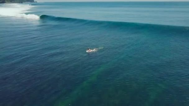 Increíble toma aérea de un surfista profesional montando olas sin fisuras . — Vídeos de Stock
