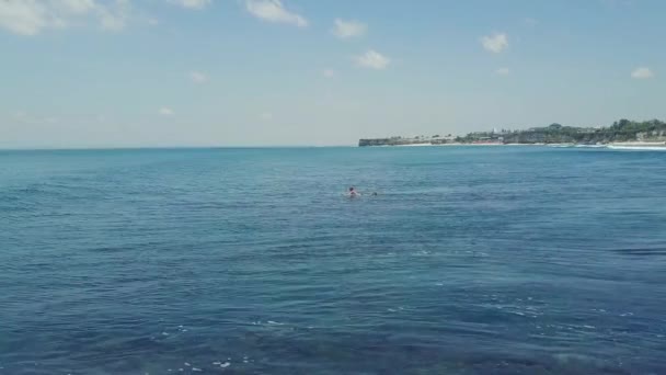 Surfers στον ωκεανό, αρσενικό surfer πιάνει και βόλτα ένα τεράστιο κύμα barreling. — Αρχείο Βίντεο