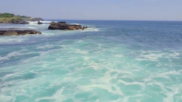 Pintoresca vista del océano azul ondulado y el campo de arroz verde en verano . — Vídeos de Stock