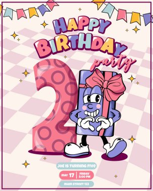 İki numaralı eğlenceli çocuk doğum günü davetiyesi ve çizgi film hediyesiyle.